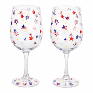 SiliFine 2Pcs Patriotic Party Stemmed Wine Glasses Hand Painted USA Red White Blue Star Drinking Cup Wine Glasses Gifts for Patriot Day Veterans Day Theme Holiday Party Supplies
