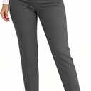 LOVESHOOT Womens Stretchy Dress Pants 2026 Trendy High Waisted Pleated Straight Leg Business Work Casual Trousers (Small, Dark Grey)