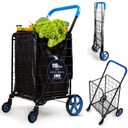 SereneLife Large Folding Utility Shopping Cart with Removable Liner Heavy Duty, 360 Swivel Wheels, 110 lb Capacity, Portable for Groceries, Laundry, Luggage, and More (Blue)