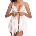 Famstar Lingerie for Women Babydoll Chemise Sexy Lingerie Sets Nightgown Lace Dress Sleepwear Teddy Outfits for Women White, 2 Pack  (Large)