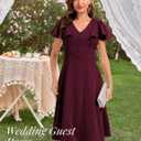 Bbonlinedress Vintage Cocktail Dress V Neck Women Formal Wedding Guest Retro Church Tea Length Mother of The Bride Dress (Small, Burgundy)