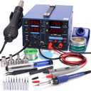 YIHUA 853D 2A USB SMD Hot Air Rework Soldering Iron Station, DC Power Supply 0-15V 0-2A with 5V USB Charging Port and 35 Volt DC Voltage Test Meter