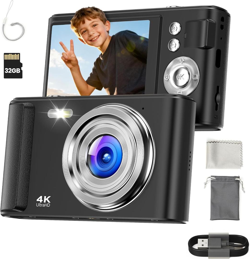 Digital Camera 4K for Kids: 48MP Cameras for Teens Photography - Autofocus Photo Camera Gifts for Children Ages 5-18 - Compact Cámara for Beginner - Point and Shoot Digital Cameras with 32GB TF Card