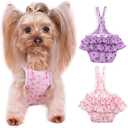 2 Pieces Washable Female Diapers with Suspender Comfort Reusable Doggy Diapers Reusable Puppy Sanitary Panties Dog Underwear Diaper for Small Girl Dogs in Period Heat (Pink&Purple,S)