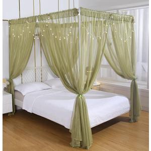 Akiky Canopy for Girls Room Bed Curtains Sheer Curtain for Twin Full Queen Size Bed Drapes,8 Panels Canopies with Light,Room Dcor(Full/Queen, Sage Green)