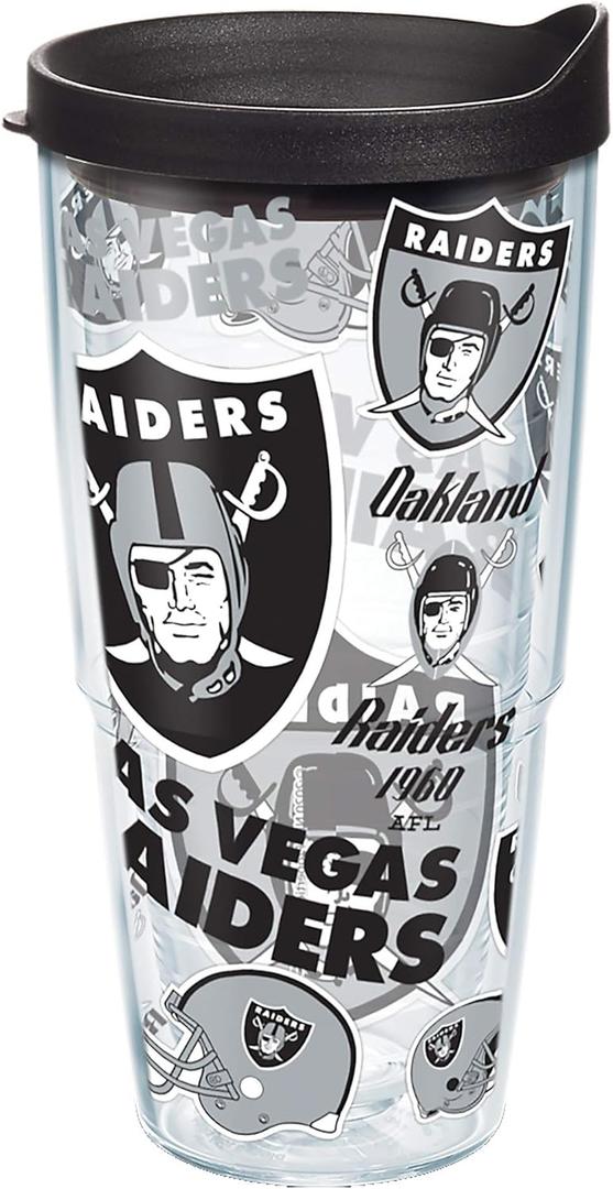 Tervis Made in USA Double Walled NFL Las Vegas Raiders All Over Insulated Tumbler Cup Keeps Drinks Cold & Hot, 24oz, Classic