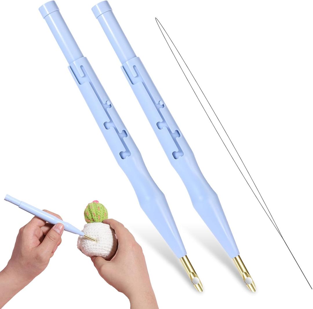 2 PCS Adjustable Embroidery Punch Needle Threader, Felting Threader Needle Pen Tool with Wire Guide for DIY Handmade Art Crafts, Stitching Applique Embellishment, Embroidery Rug, Rug Punch Tool