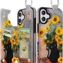 Shorogyt Compatible with iPhone 16 Wallet Case with Card Holder - Cute Fashion Sunflower Cat Design Kickstand for Magnetic Clasp Back Flip Folio Leather Phone Covers for Women Men Girls