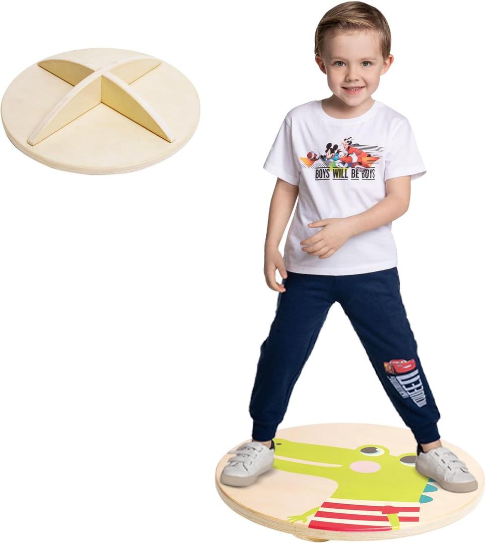 Wooden Balance Board With Crossed Base Balance Kids Rocking Seesaw Balance Board Sensory Training Rocking Board Balance Training Equipment Indoor Outdoor (Round)