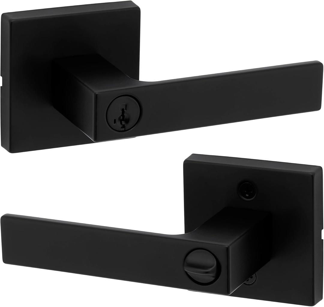 Kwikset Singapore Entry Door Handle with Lock and Key, Secure Keyed Reversible Lever Exterior, For Front Entrance and Bedrooms, Matte Black, Pick Resistant Smartkey Rekey Security and Microban