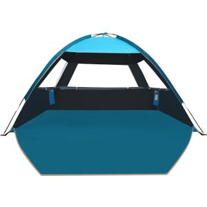COMMOUDS Beach Tent Sun Shade for 3/4-5/6-7/8-10 Person, UPF 50+ Beach Sun Shelter Canopy Tent, Lightweight, Easy Set Up and Carry (Sky Blue with Dark Shelter)