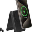 mophie Snap+ Powerstation Mini with Stand - 5000mAh,15W Qi2 Magnetic Wireless Charger, Portable, Compatible with MagSafe & Qi-Enabled Smartphones, with Kickstand, USB C to USB C Cable Included, Black