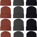 Zhanmai 12 Pack Winter Beanie Hats for Men Women Beanie Bulk, Warm Knitted Cuffed Cozy Skull Cap (One Size, Black, Gray, Brown)