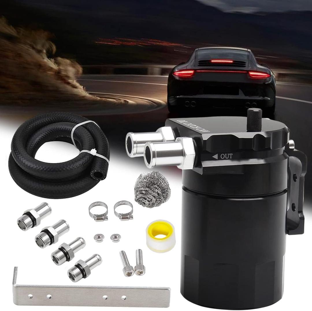 Upgraded Baffled Oil Catch Can Kit Oil Separator Catch Can Aluminum with 3/8" Strengthened NBR Fuel Line Black 400ml