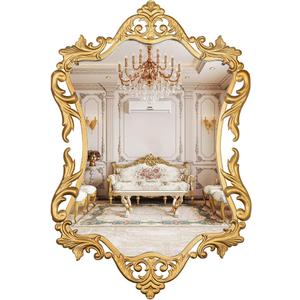 Varsoul Gold Antique Mirror 19x 32, Vintage Mirror for Wall, Metal Framed Baroque Decorative Perfect for Bedroom, Living Room, Bathroom, Hallway