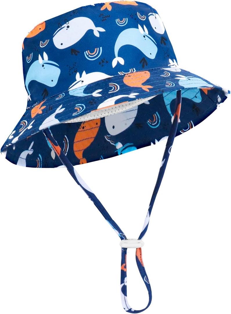 Baby Boy Sun Hat Baby Hats UPF 50+ Toddler Sun Hat Infant Sun Hats Kids Beach Summer Adjustable Bucket Hat (12-24 Months, Whale-navy)
