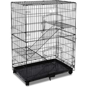 Homey Pet 3 Tier 40 Inch Cat Cage Indoor, Cat Crate Cat Enclosure Playpen, Metal Cat Kennels with 360 Lockable Casters, Removable Tray, Black