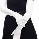 Lansian Long Opera Party Gloves for Women 1920s 20s Satin Gloves Costumes Elbow Length Bridal Evening Dress, 21 inches (Pearl White)