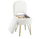 GREENSTELL Small Vanity Stool Chair with Storage and Folding Back, 13.4" x 15" x 30" Square Faux Fur Soft Ottoman, 4 Metal Legs with AntiSlip Feet, Furry Padded Seat for Makeup, Bedroom, White