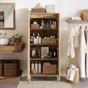 JASIWAY Tall Bathroom Storage Cabinet with Doors and Shelves, 57" Linen Floor Storage Cabinet for Laundry Entryway, Wood Freestanding Pantry with Metal Handle, Adjustable Shelves, Anti-Tipping Device