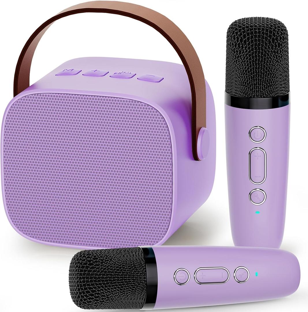 IROO Karaoke Machine for Kids,Most Popular Birthday Gifts for 3, 4, 5, 6, 7, 8, 9, 10,11,12 +Year Old Girls Boys,Mini Karaoke Machine with 2 Wireless Microphones,Portable Bluetooth Home Party (Purple)