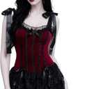 Women Gothic Retro Palace Style Lace Trim Velvet Goth Dress XL