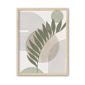 HesenDot 12x16in Sage Green Framed Wall Art, Abstract Leaf Geometric Design, Boho Minimalist Art Poster, Green Tones Botanical Canvas Print, Modern Home Decor for Living Room Bedroom Office, Set of 1