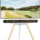 PUTORSEN Easel TV-Stand for 43-65-Inch Screens - Portable Swivel Tripod TV Stand with Wooden Tray, Height Adjustable TV Floor Stand, Max Load 77 lbs, Max VESA 400x400 mm, White