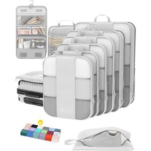 10 Set Compression Packing Cubes for Travel Essentials, Compressible Expandable Packing Cubes for Suitcase, OlarHike Luggage Organizer Bags for Travel, Handy Helper for Organizing Clothes(White)
