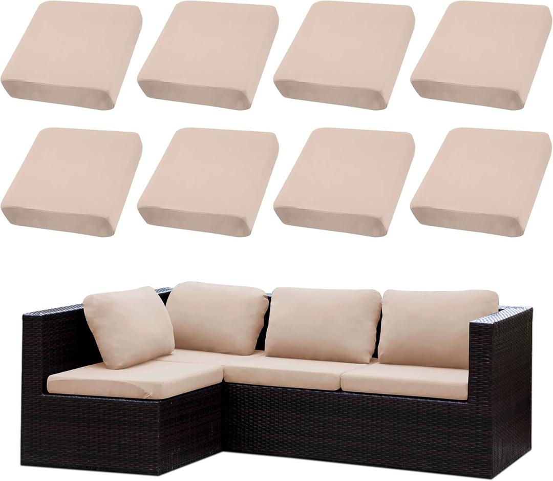 Outdoor Cushion Covers Set,8PCS Patio Furniture Couch Seat Slipcovers, Replacement for Sofa Sectional Chair(CoverOnly) (Beige)