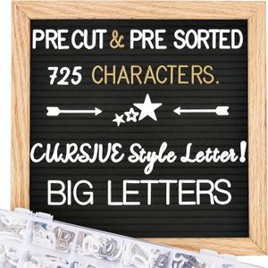 Changeable Felt Letter Board with Letters, Pre Cut & Sorted 725 Letters, First Day of School Board, Baby Announcement Sign, 10x10 Inch Message Board, Pregnancy Announcement Classroom Decor Sign Board (Black)