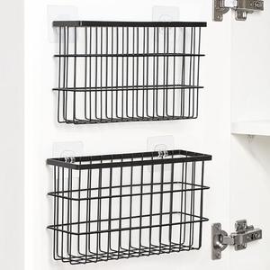 Sinnsally 2 Pack Cabinet Door Organizer,Self Adhesive Lid Organizers Inside Cabinet Storage Boxes,Hanging Storage Basket Organizer Wall Mounted Pantry Caddy Cup Holder for Kitchen,Fridge,Bathroom