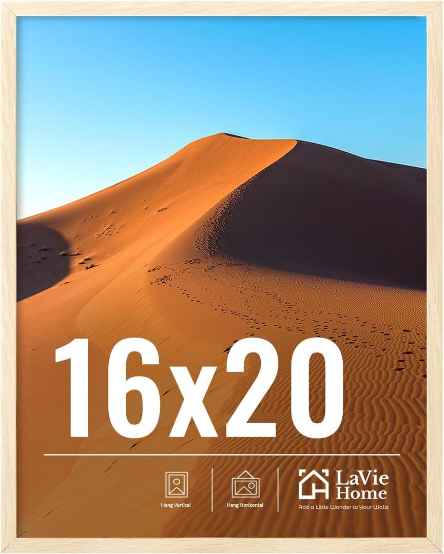 LaVie Home 16x20 Picture Frame for Wall Display, 16x20 Oak Picture Frame with HD Plexiglas, 16 x 20 Poster Frame 1 Pack, Display Frame for Vertical or Horizontal, Classic Collection