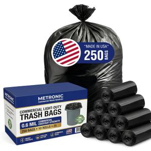 METRONIC 30-33 Gallon Trash Bags, 250 Count Bulk 0.6 Mil Commercial Black Garbage Bags, 32 x 38 Light Duty Large Plastic Trash Bags, Commercial Liners for Office, Retail & Paper Waste, Made in USA
