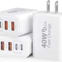 USB C Charger Block, 3Pack 40W 4 Ports Type C Fast Phone Charging Cubes PD 3.0 Wall Plug+ QC 3.0 USB A Charger Power Brick Box for iPhone 16/15/14/13/12/11 Pro Max, iPad, Galaxy, Pixel,White