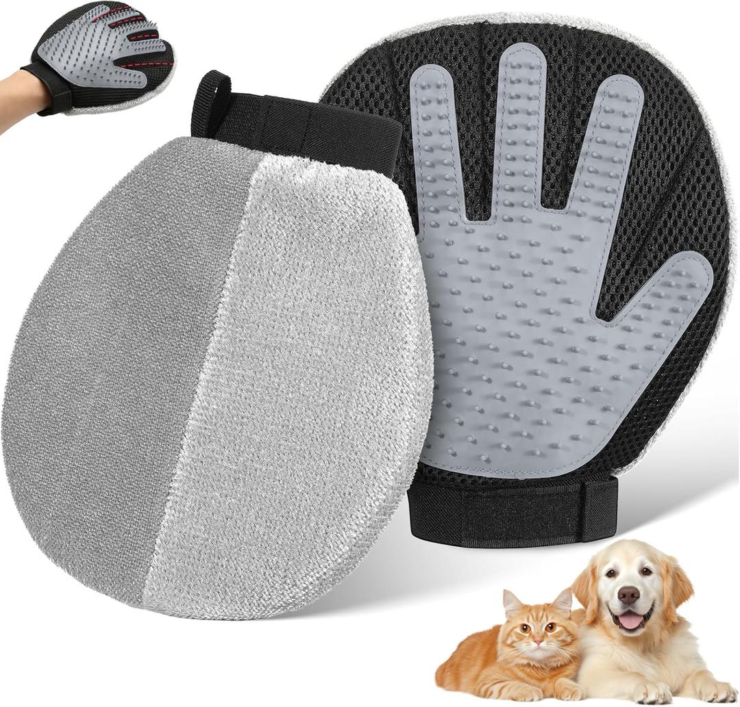 Pawaboo Dual-Side Pet Hair Removal Glove for Dogs and Cats, Reusable Electrostatic Hair Removal & Silicone Fur Brush, Pet Fur Grooming Glove for Carpet Couch Clothes (1 Pack, Gray)