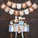 DCJHFJ Bear First Brown Felt Happy Birthday High Chair Banner Pre-strung Birthday Hanging Decoration with Birthday Hat One Cake Topper for 1st Birthday Party Decor