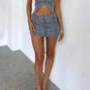 Womens Cargo Skirt Y2K Casual Summer Ruched Mini Skirt Blue Gray L
