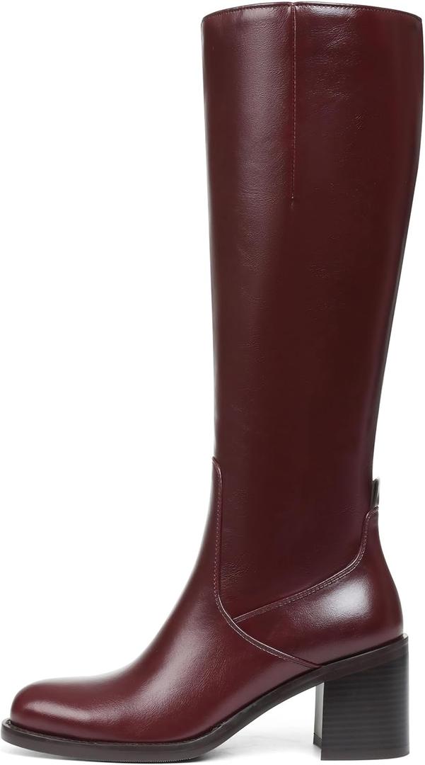 Mattiventon Knee High Boots Women Long Tall Boots Chunky Heel Round Toe Side Zipper Fashion Dress Date Party 2025, 8