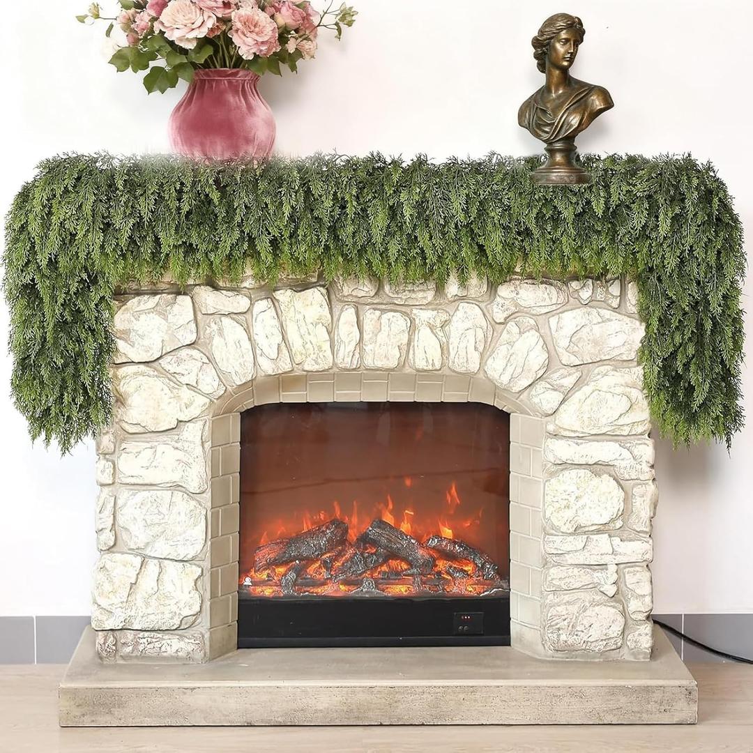 Real Touch Cedar Garland Artificial Realistic Christmas Garlands Faux Green Cedar Fake Pine Needles Garland for Mantle Indoor Home Holiday Pine Garlands Christmas Decorations Outdoor Xmas (6FT)