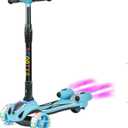 3 Wheel Scooter for Kids, Toddler Scooter with Bluetooth Music Speaker Steam Sprayer LED Lights Aluminum Alloy T-Bar, Folding Kick Scooters for Boys Girls Ages 3-10 (Black)