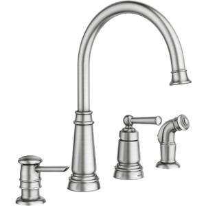 Moen 87042SRS Edison Spot Resist Stainless One-Handle High Arc 4-hole Kitchen Faucet with Side Sprayer and Soap Dispenser