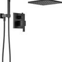 Delta Modern 14 Series Square Rain Shower System Faucet Set, Rainfall Matte Black Shower Head and Handle Set, Valve Trim Kit, 10 Inch, Matte Black 342701-BL