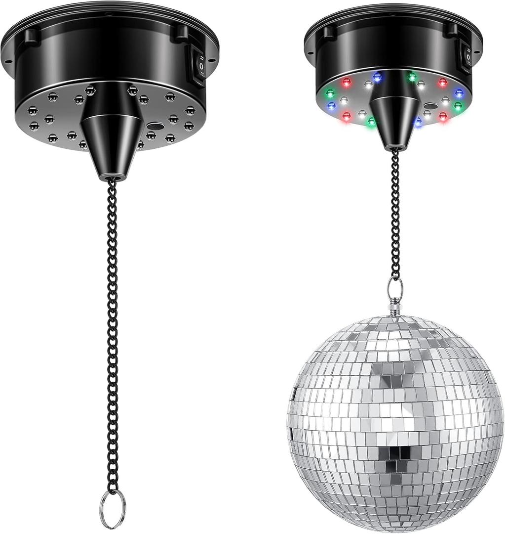 Tuanse 6RPM Rotating Disco Ball Mount Electric Motor with Lights 4 Colors for 6 8 12 Inch Disco Ball (Not Included) 2 Mode for Christmas Party Djs Bands Pubs Weddings Night Clubs(Battery Style)