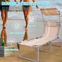 #WEJO 4-in-1 Tanning Chair with Face Hole and Side Table - 5-Position Face Down Folding Chaise Lounge with Canopy Shade & Cup Holder - Portable Heavy Duty Tanning Bed for Beach, Pool, Patio (Khaki)