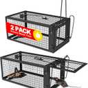 2 Packs Humane Rat Trap Outdoor Mouse Traps Indoor Use, Rodent Chipmunk Traps for Small Live Animal Catch and Release - Black