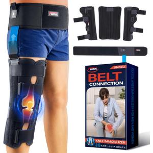 FEATOL Anti-Slip Knee Immobilizer with Waist Belt, Knee Brace for Pain Relife 2.5'' Thick, Adjustable Stabilizer for Men and Women ACL, PCL, Post-Surgery, Injury Recovery, Medium (Medium)