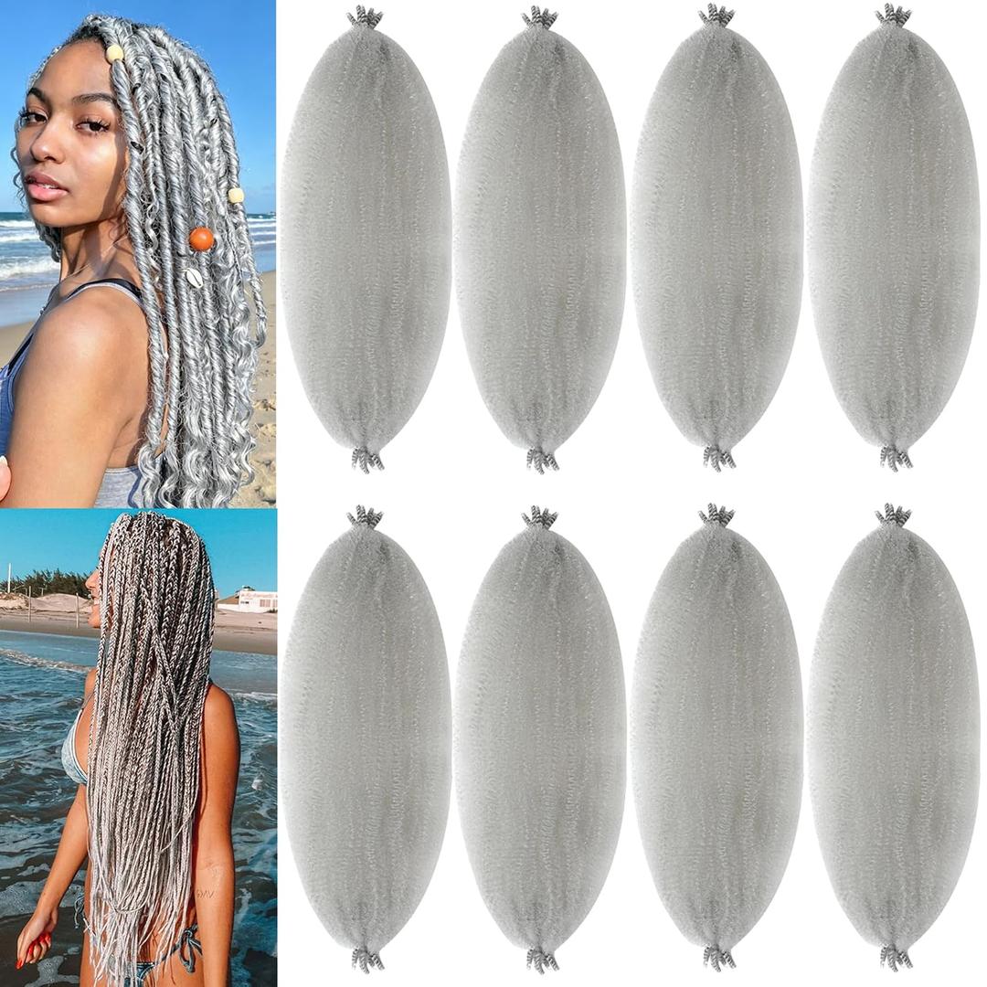 Grey Marley Twist Braiding Hair 8 Packs Springy Afro Twist Hair 16 inch Pre-Separated Crochet Hair for Distressed Faux Locs Spring Twist Hair Extensions for Women (Gray, 16 Inch (Pack of 8))