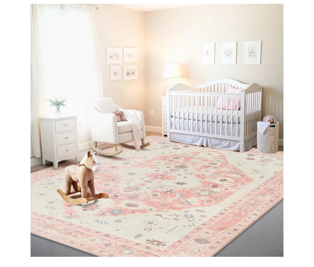 Istana 9x12 Area Rug - Pink 9 x 12 Area Rugs for Living Room - Foldable 9x12 Rugs for Bedroom - Stain Resistant Washable Rug - Eco-Friendly Area Rugs Living Room