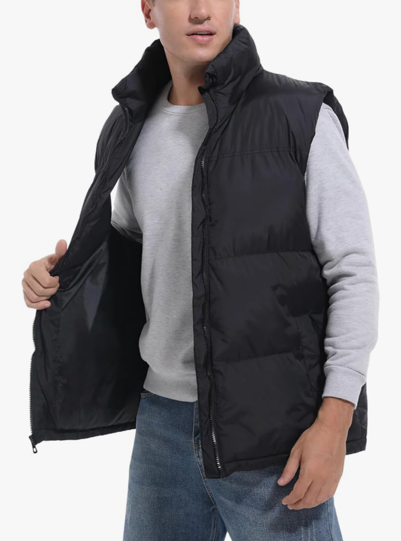 Men's Quilted Puffer Vest Sleeveless Warm Jacket Winter Water-Resistant Outdoor Puffy Vest Size XL